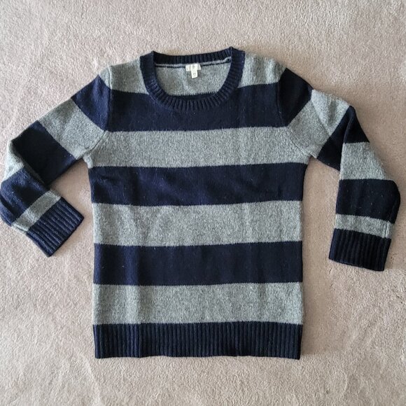 J. Crew Lambs Wool Crew Neck Striped Sweater Navy Gray - Picture 11 of 11